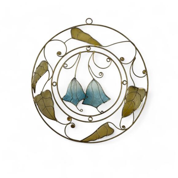 Vintage Round Capiz Shell Floral Suncatcher, 7.5" Hanging Decor - Picture 7 of 10